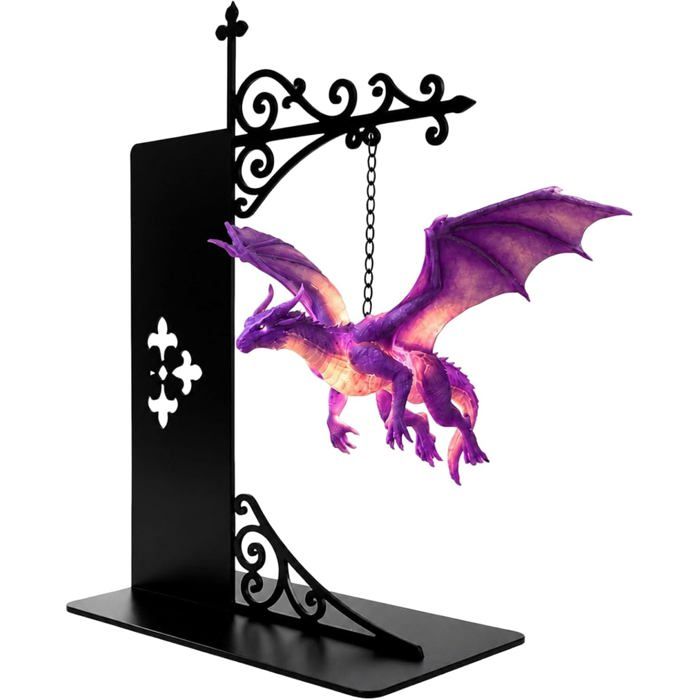 Serre-livres lumineux Dragon - Lampe lanterne étagère fantasy pour bibliothèque (Violet，1 pièce)