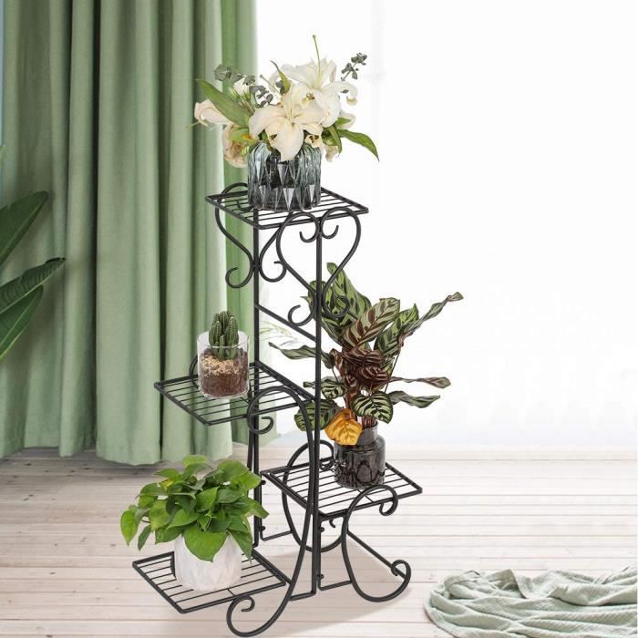 Étagère à Fleurs en Fer Support de Plante 4 Niveaux pour Jardin Balcon Terrasse - Noir
