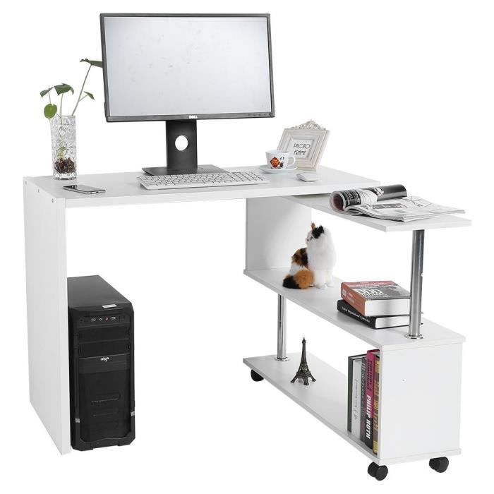 Bureau D Ordinateur De Coin Reglable Rotatif De 360 Degres Avec Le Blanc D Etageres De Livre Achat Vente Meuble Informatique Bureau D Ordinateur De Coin Soldes Des Le 15 Juillet Cdiscount