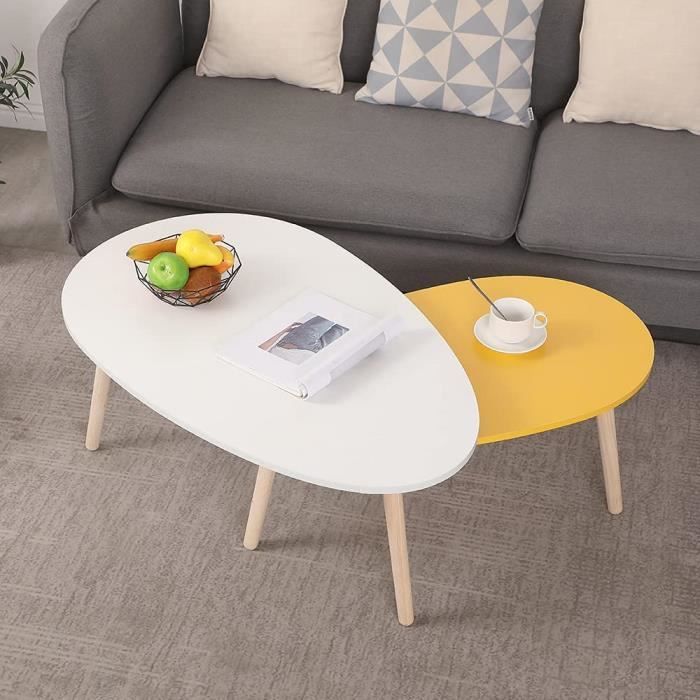 Lot De 2 Tables Basses Ovales - Style Nordique Blanc - Bois - Neuves