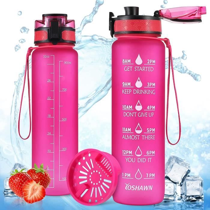 CS COSDDI Gourde Sport 1L Anti-Fuite Avec Paille & Marquage Temps – Bouteille Motivante Sans BPA Pour Fitness, Yoga, Vélo & Bureau (Noir-Gris)