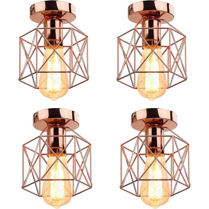 Plafonnier Industriel Vintage Tealight - Abat-jour Cage Métal Et Bois, Douille E27 (lot De 2)