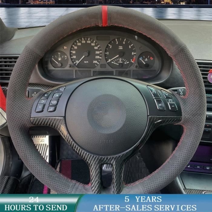 Couvre-volant - Fil rouge - BMW - Cuir Suédé - Personnalisé - Compatible E46 M3