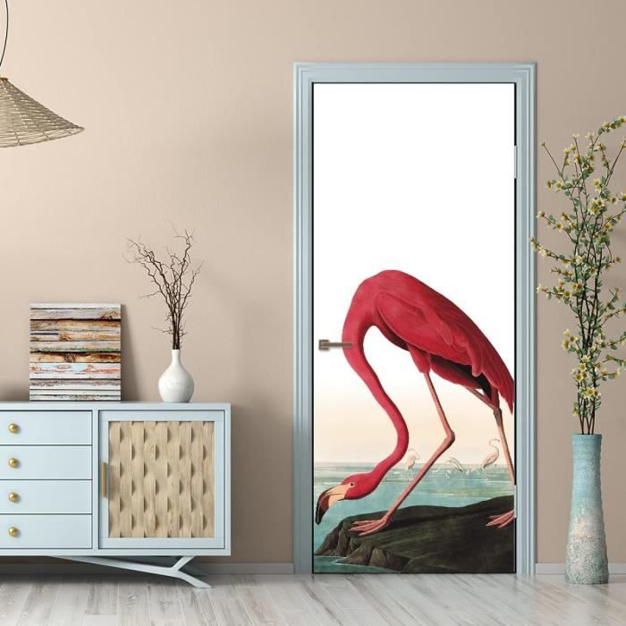Papier Peint Porte 3D Sticker Animal Cigogne Rouge Porte Adhésif Mural ...