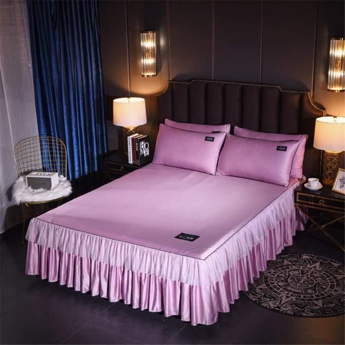 Jupe De Lit Cache Sommier Couleur Unie Gris Foncé 200x220 Fibre De