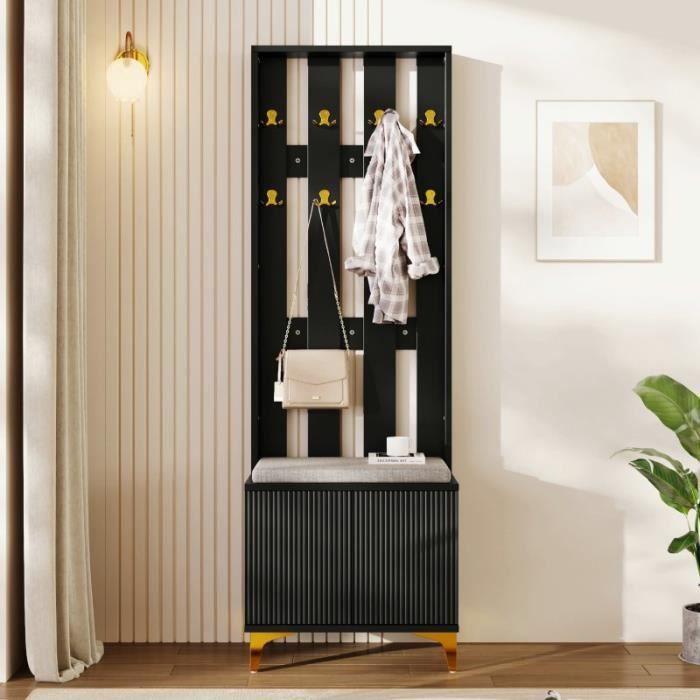 Vestiaire - Noir - 60.5 L x 180.5 H x 35.2 B cm - Étagères réglables - Panneaux ondulés - Design contemporain