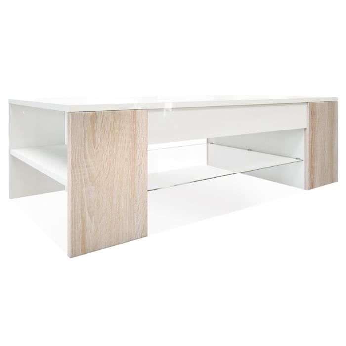 vladon table de salon table basse clip en blanc avec des bordures en chêne brut