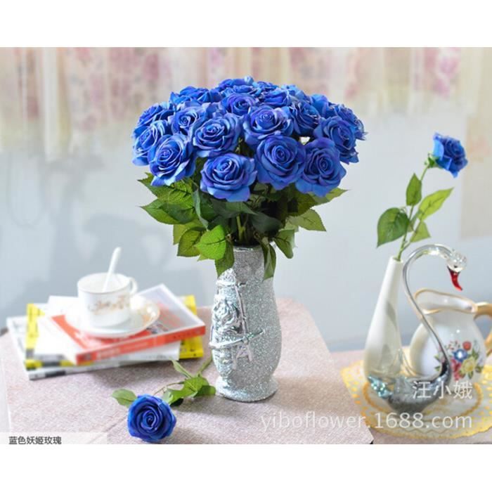 Bouquet rose bleu fleur artificielle - Cdiscount