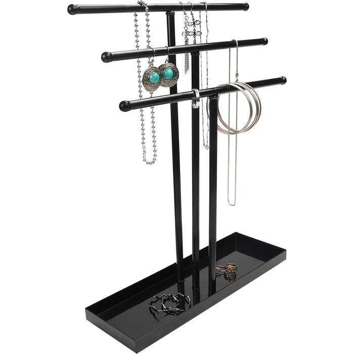 Porte Bijoux Tournant 3 Niveaux En Métal Doré - Étagère à Collier Rotative Avec Plateau Velours - Rangement Organisateur Pour Femme - 2