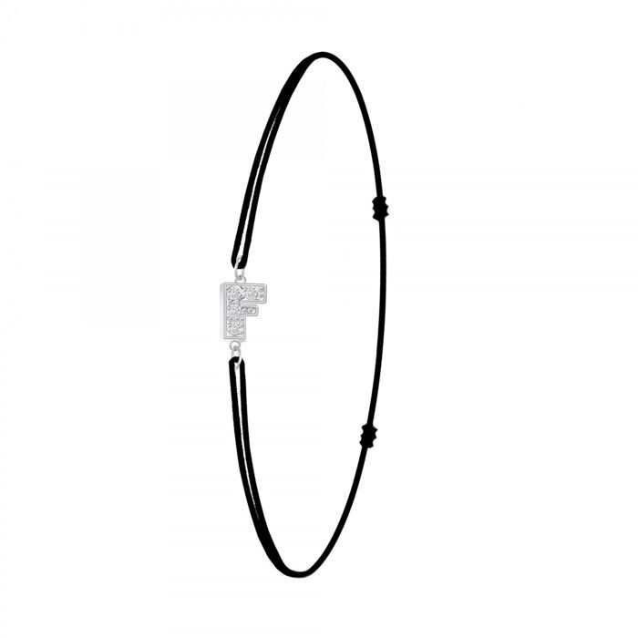 Bracelet - So Charm - Lettre F - Élastique noir - Cristaux SWAROVSKI - Ajustable