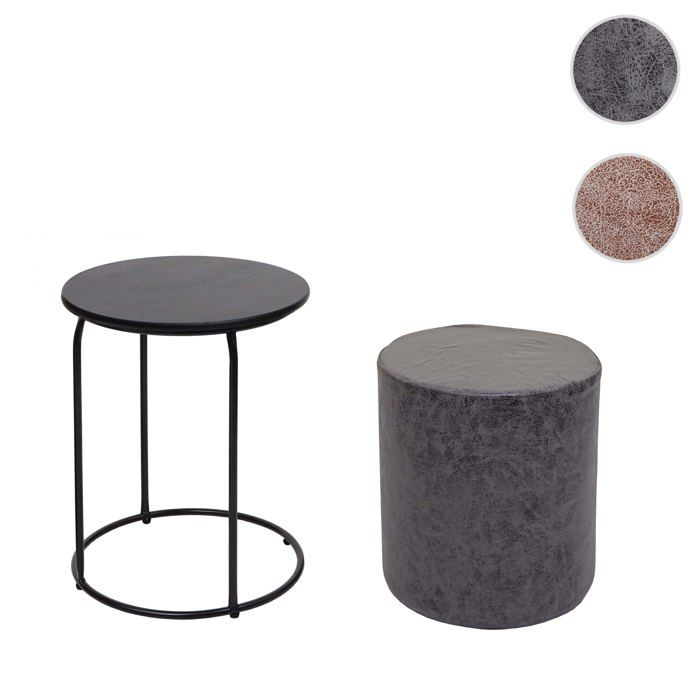 Lot de 2 poufs et table dappoint HWC-K48 certifié MVG MDF métal similicuir noir Lot de 2 poufs et table dappoint HWC-K48 certifié MVG MDF métal similicuir noir