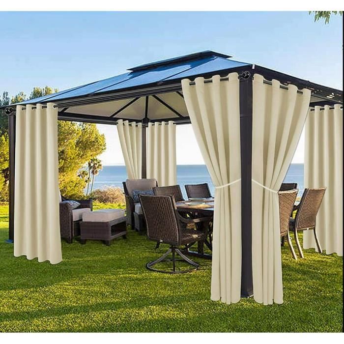 Rideau extérieur de terrasse - 2 panneaux - 52 x 108 pouces - Imperméable - Anti-moisissure