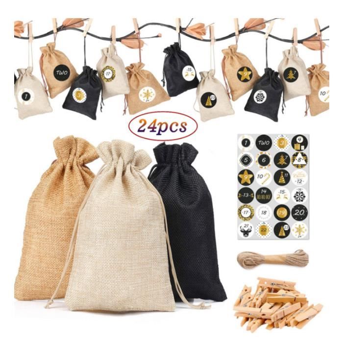 Sac en Tissu de Calendrier de l'Avent, Calendrier de l'Avent à Remplir, 24 Sacs en Tissu Avec Cordon de Serrage, Corde de Chanvre, 24 Clips, 24 Badges Numériques, Sacs Cadeaux de Noël Sac en Tissu de Calendrier de l'Avent, Calendrier de l'Avent à Remplir, 24 Sacs en Tissu Avec Cordon de Serrage, Corde de Chanvre, 24 Clips, 24 Badges Numériques, Sacs Cadeaux de Noël
