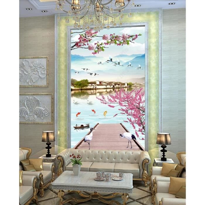 Autocollant Porte 3D Trompe-l'Œil - Motif Balançoire Roseau Bord De Mer - PVC Auto-Adhésif Amovible (95x215cm)