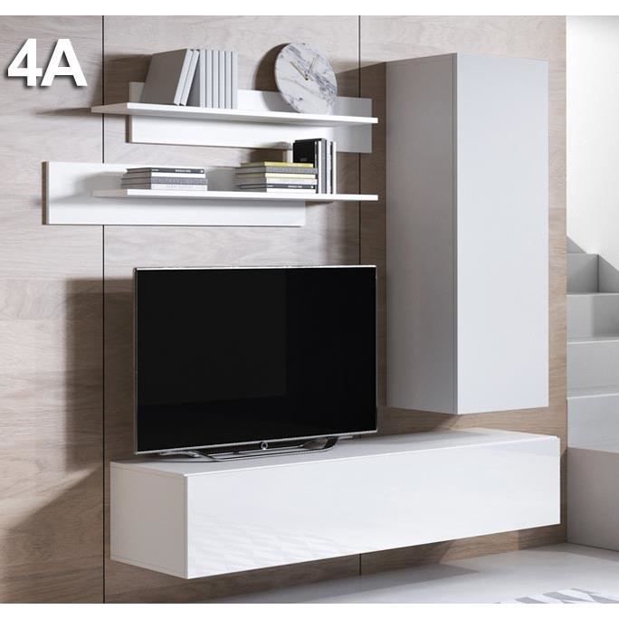 combinaison de meubles - luke - blanc - meuble tv, armoire murale, kit étagères étroites