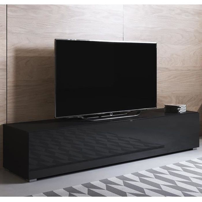 Design Ameublement - Meuble TV LUKE H2 Sur pieds plastique 2 cm - Noir Brillant - 160x32x40cm Design Ameublement - Meuble TV LUKE H2 Sur pieds plastique 2 cm - Noir Brillant - 160x32x40cm