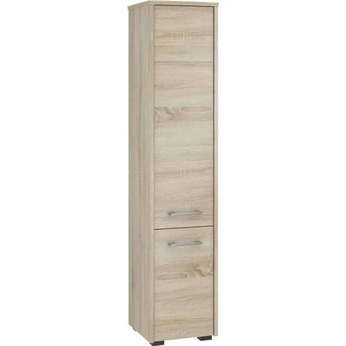 armoire de salle de bain hucoco frank - 140x30x30 cm - 2 portes + 5 niches - sonoma