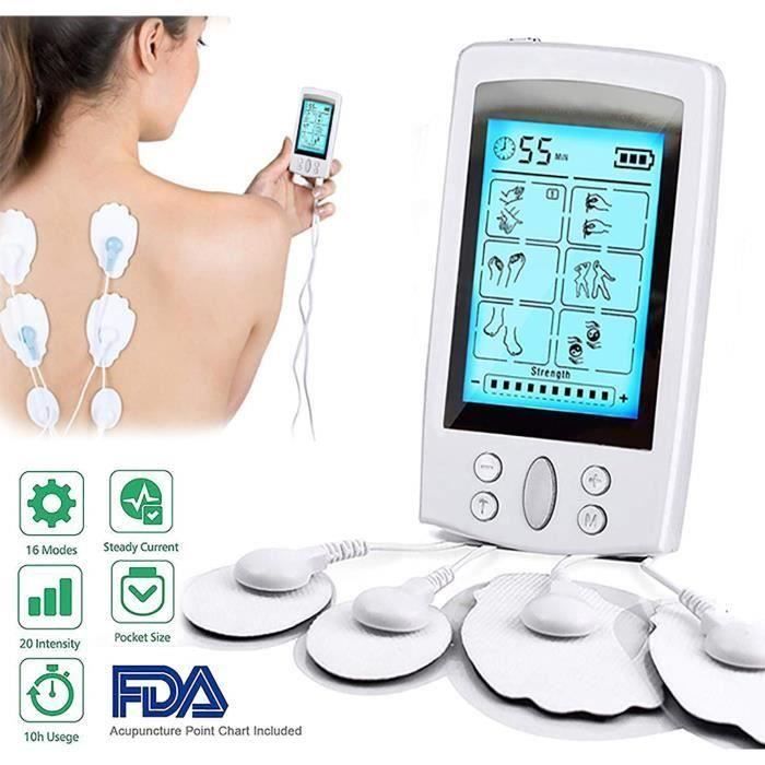 AA Électrostimulateur TENS Anti-Douleur et électrostimulation Musculaire EMS - 16 programmes de Massage + 8 électrodes