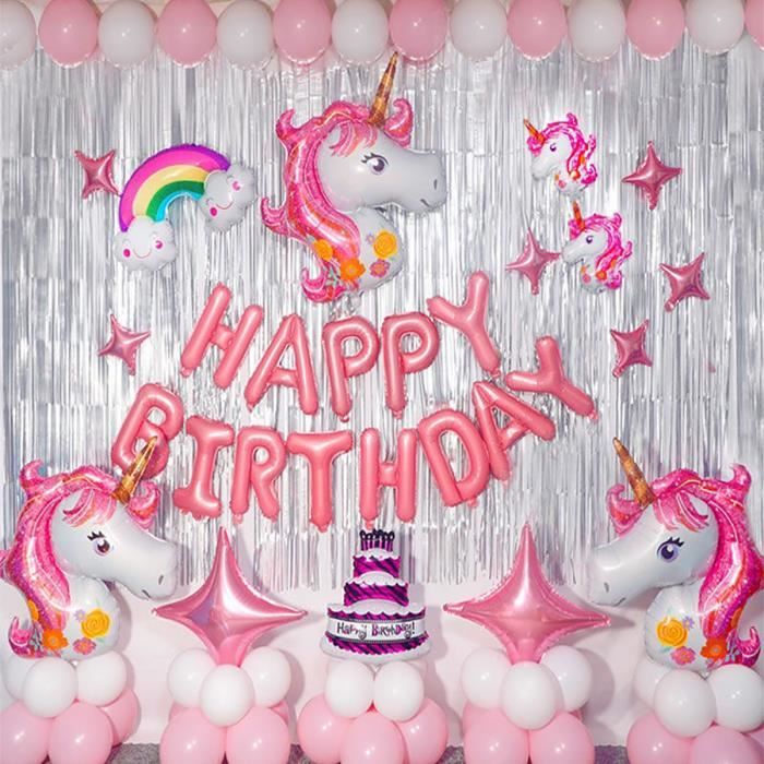 Lot de 7 ballons gonflables, au motif licorne, décorations d'anniversaire,  pour le 7ème anniversaire d'une fille, roses, : : Loisirs  créatifs