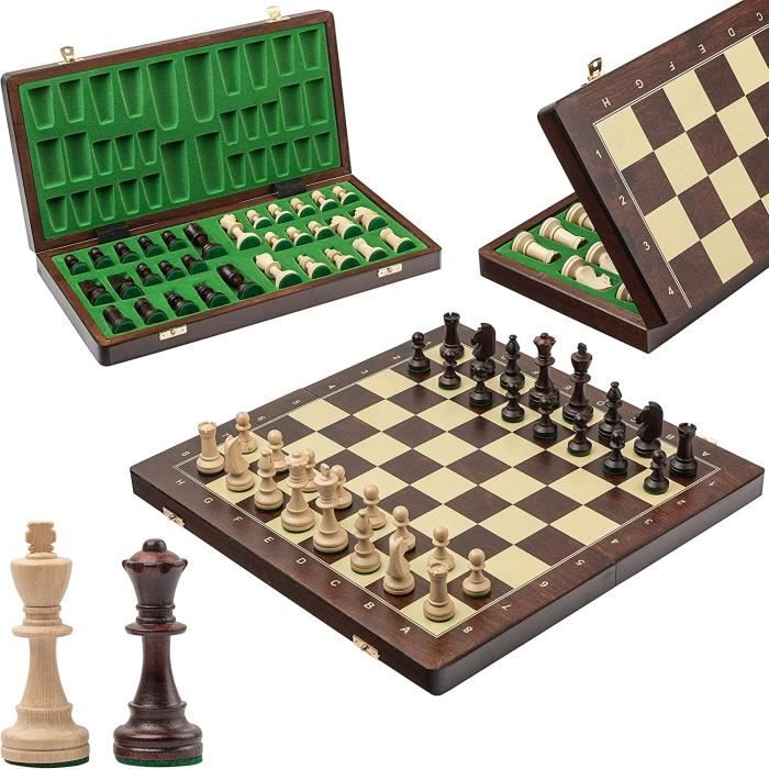 Jeu D'Échecs Magnétique En Bois 38 Cm - Pions Staunton - Rangement Intégré - Sac De Transport