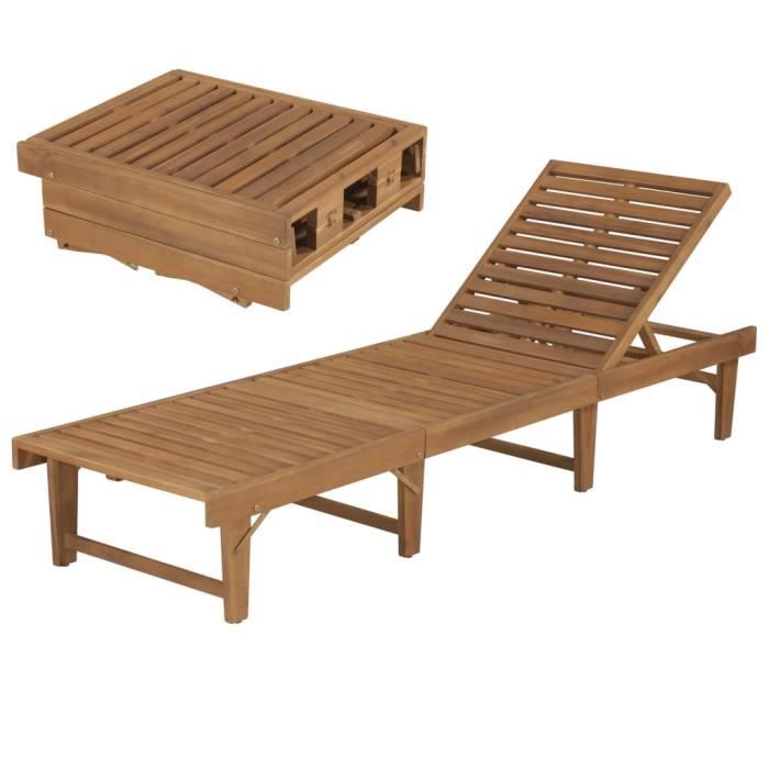 Chaise longue pliable en bois dacacia massif - RUR - Marron
