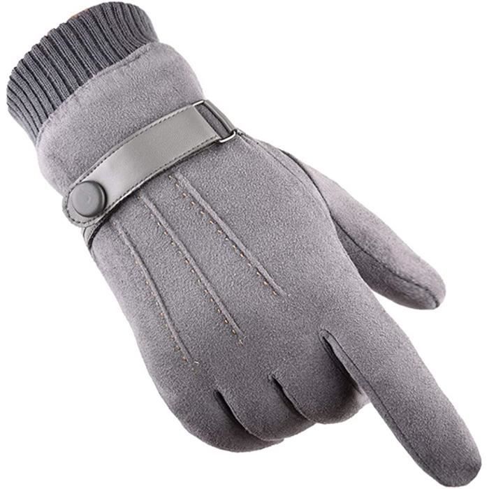 Gants Hiver chaud écran tactile pour homme femme thermiques en suede  doublure polaire mitaines anti-glisse hivernales pour le sport en plein air  (Noir)