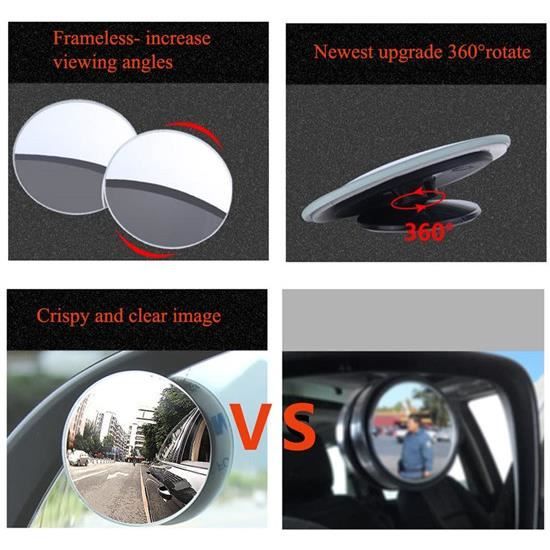 Rétroviseur D'angle Mort Rotatif 360° - Petit Miroir Rond, Adhésif 3M, Pour Vision élargie