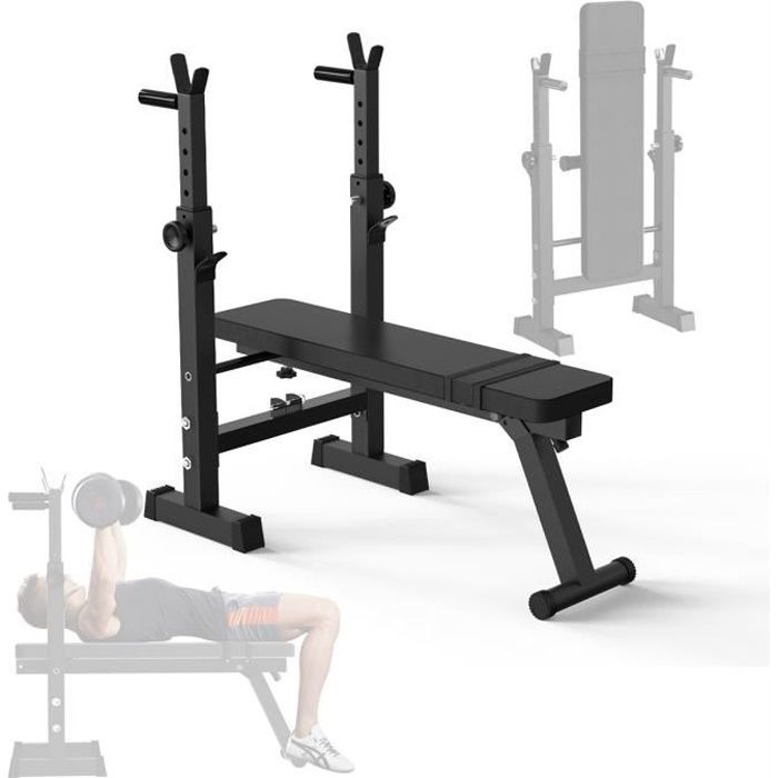 DHHOZAMZ Banc de Musculation Pliable Réglable avec Support de Barres DHHOZAMZ Banc de Musculation Pliable Réglable avec Support de Barres