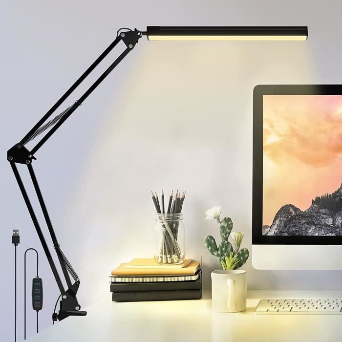 3 Températures de Couleur 10 Luminosité Réglable Lampe de Bureau LED à Clipser Lampe de Bureau 10 W Protection des Yeux Travail et Étude Convient Bureau Convient Adultes et Enfants