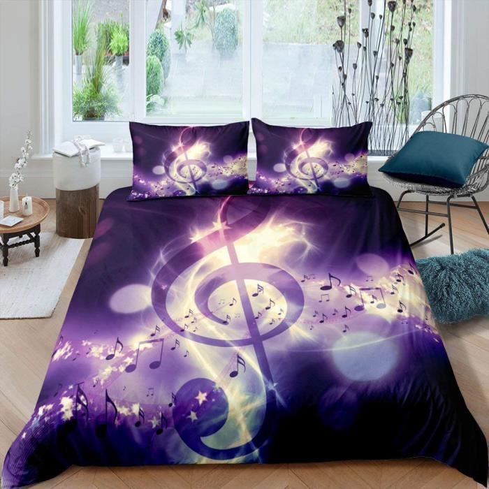 Housse de Couette 220x240 Note de musique violette Parure de Lit