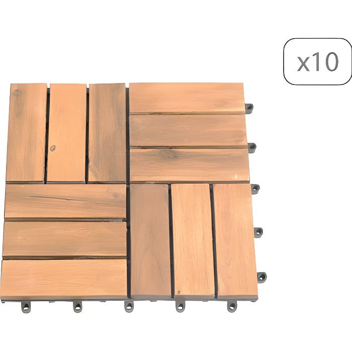 Lot de 10 dalles en bois d'acacia 100 % FSC 30 x 30 cm style mosaïque