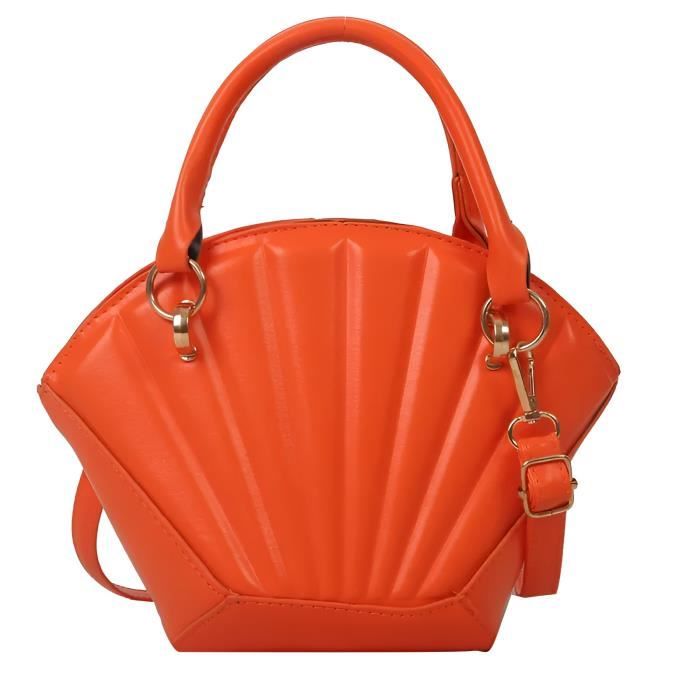 sac à main femme forme coquillage cuir pu orange anses et bandoulière