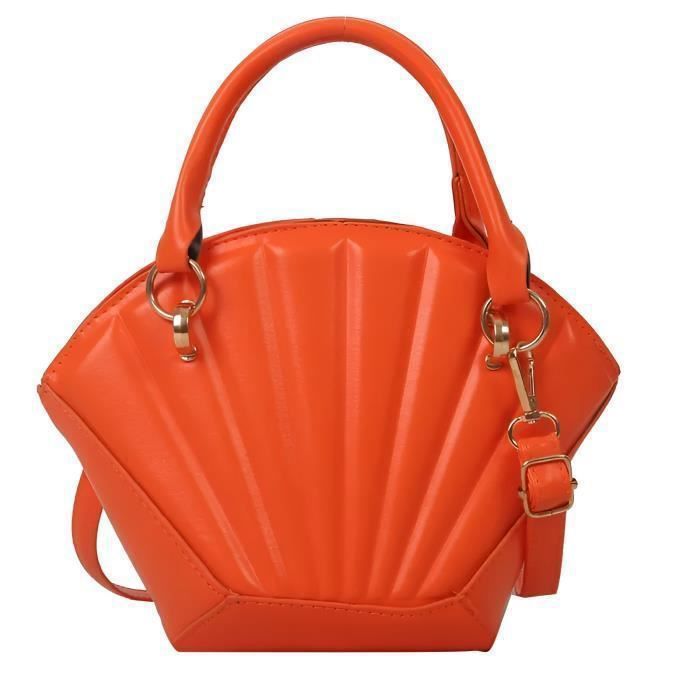 sac à main femme forme coquillage cuir pu orange anses et bandoulière