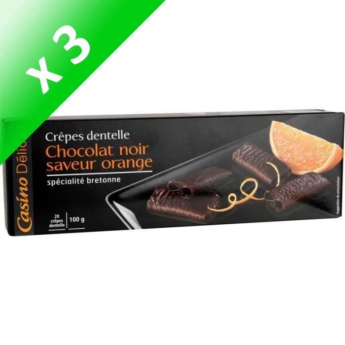 CASINO DELICES Crêpes dentelle Chocolat noir saveur Orange (Lot de 3x 100  g) - Cdiscount Au quotidien