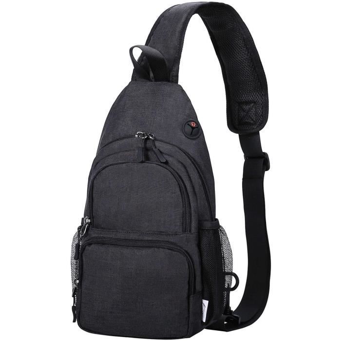 Sac De Poitrine Sacoche Homme Bandouliere A Dos Pour Marcher, De Voyager, De Randonnée Noir