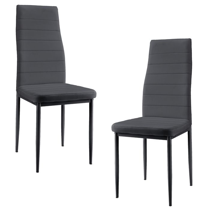 2 x Chaise de salle à manger (gris foncé) avec rembourrage cuir