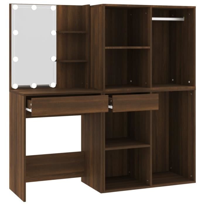 Coiffeuse - FAFEICY - FA001 - Chêne marron - Bois dingénierie - 140 cm de hauteur
