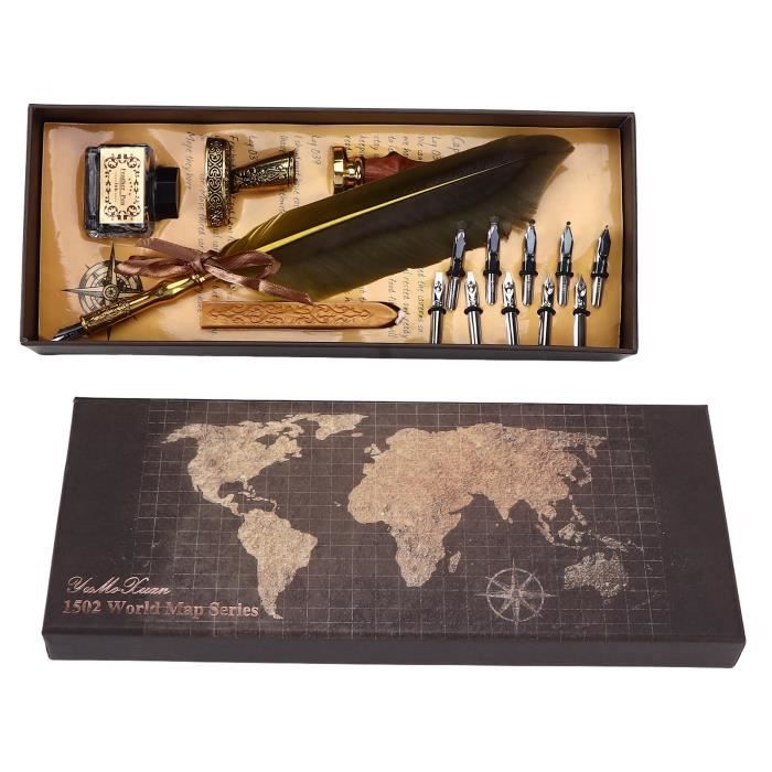 Stylo Plume Calligraphie Vintage - Plume Oie Décorative - 5 Pointes Interchangeables - Design Rétro Vert