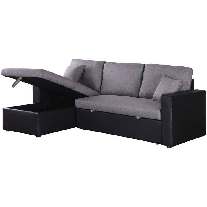 Canapé dangle convertible/ réversible avec coffre Alain - 3 places - Gris / Noir