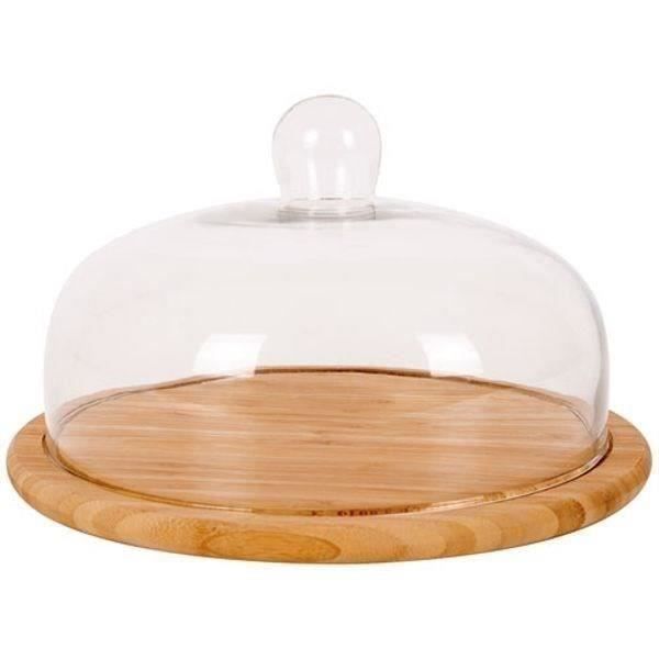 LIVWISE POINT VIRGUL Plateau bambou fromage cloche verre FSC - 30 x 30 cm