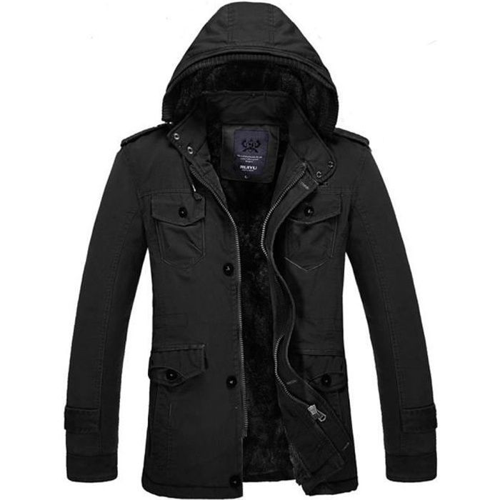 Blouson D'hiver Homme à Capuche Casual Veste Molleton Vetement Épais