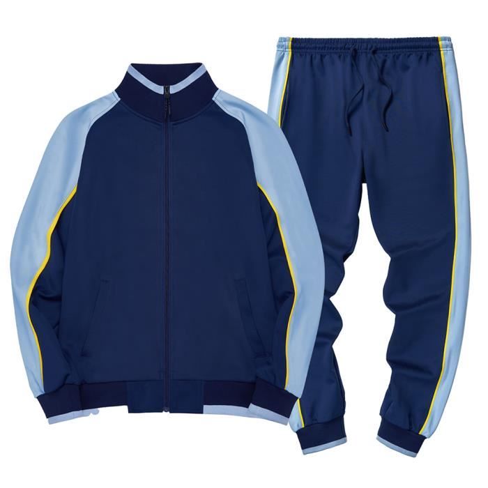 Survêtement Homme Ensemble Blouson Sweat Zippé Sports Jogging Pantalon 2 Pièces Sportwear Tenues XD157 bleu2