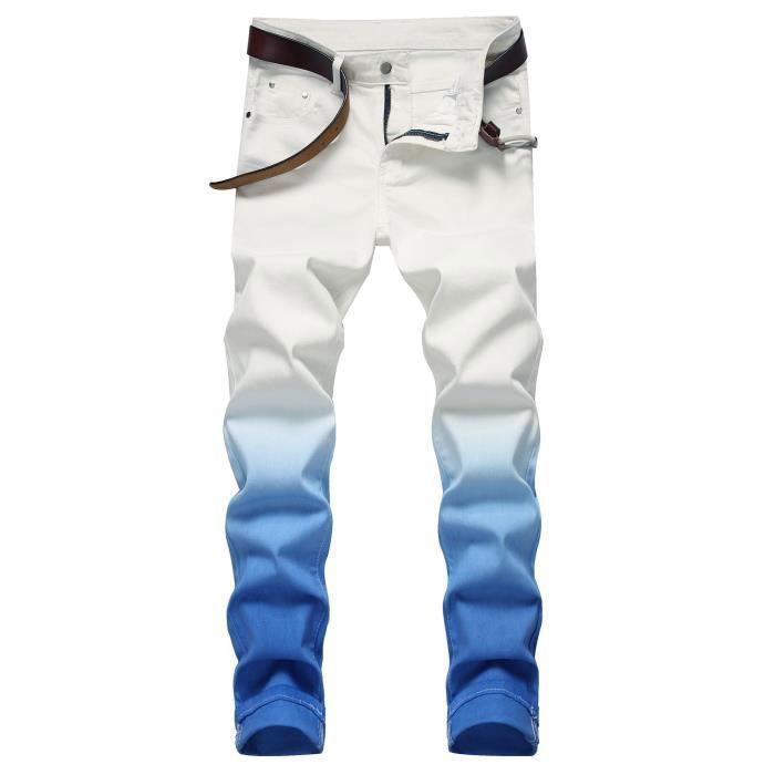 Jeans Homme Bicolore Bleu Blanc Couleur Graduelle Slim Fit Sans