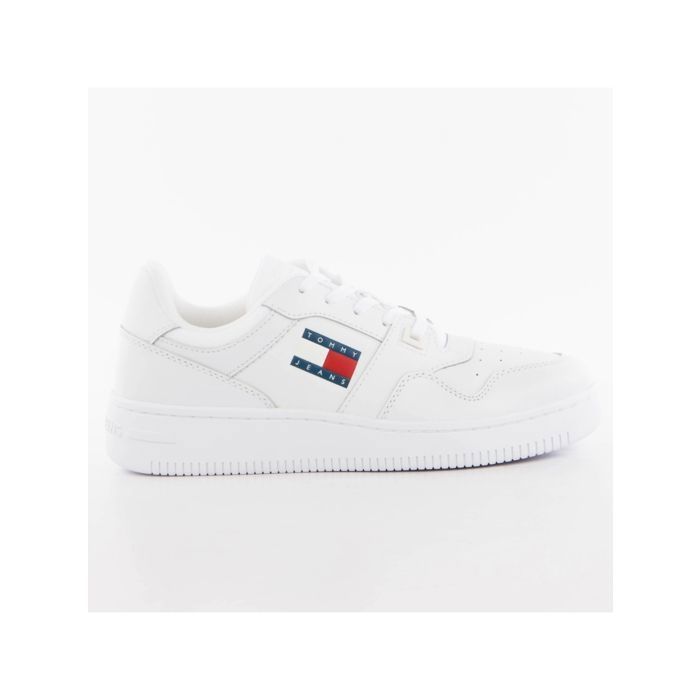 Tommy Jeans Sneakers basses cuir Retro - Tommy Jeans - Femme - Blanc - Lacets - Logo incrusté/imprimé