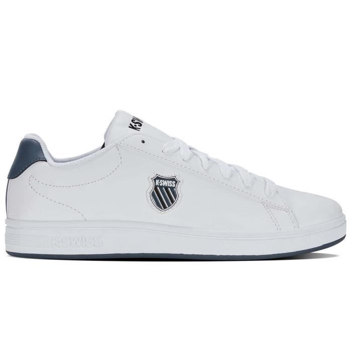 Scarpe Da Ginnastica Uomo K-Swiss Court Shield, Pelle Bianca, Suola In Gomma, Plantare Ortholite, Taglia 43 EU