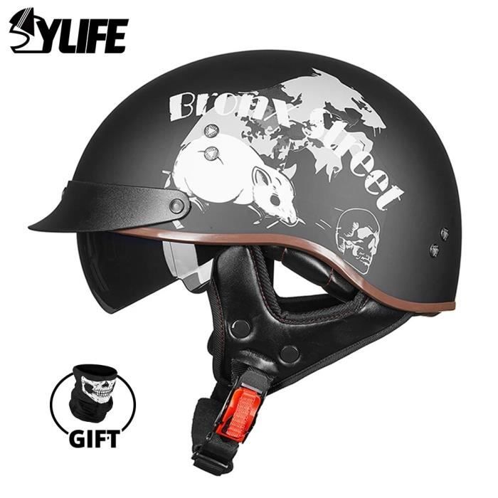 Demi-casque Moto Style Casquette Baseball - Protection UV, Réglable (tour De Tête 54-62cm) - Pour Scooter, Vélo, Skate