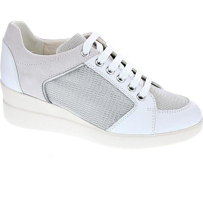 Baskets basses GEOX Stardust Femme Cuir Lacets Blanc Blanc Cdiscount Chaussures