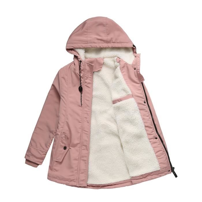 Parka Femme A Capuche Double Polaire Epais Chaud Taille Elastiquee Couleur Unie Rose - Cdiscount 