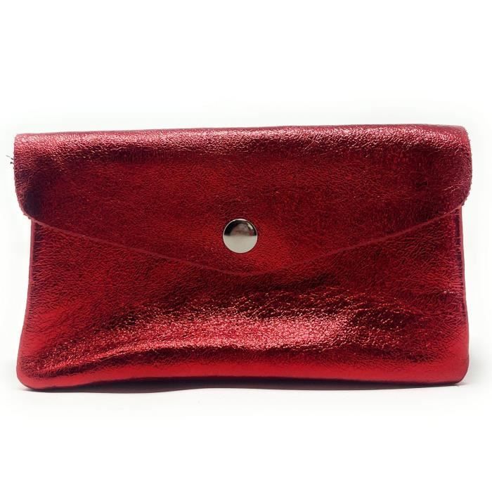 Porte-Monnaie Cartes Cuir Véritable Irisé Double Tree - Petit Portefeuille Femme 3 Compartiments Magnétique Rose