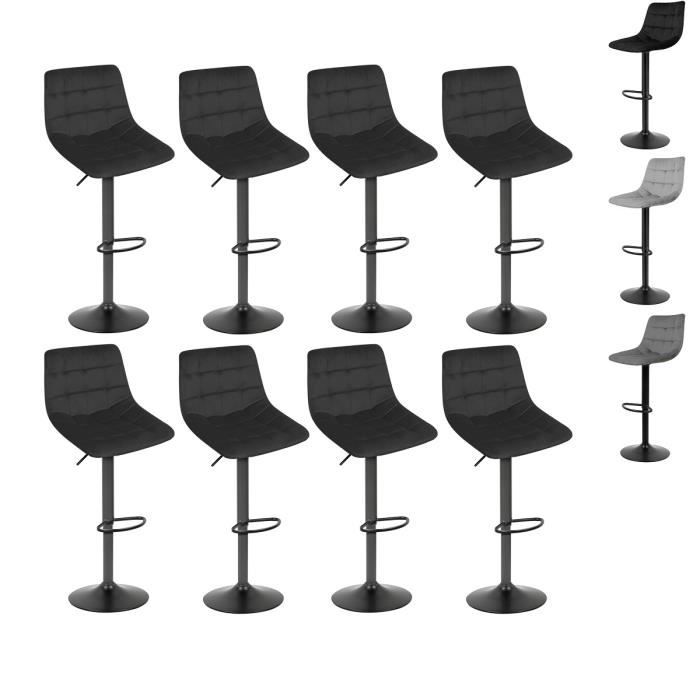 hsturyz chaises de bar, lot de 8, tabourets hauts, hauteur réglable, revêtement en velours, rotatif sur 360°, noir